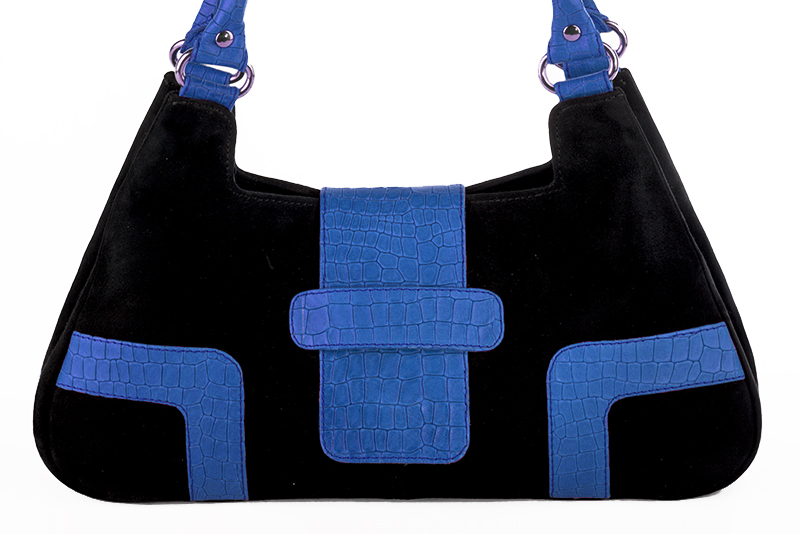 Dress handbag in matt black and electric blue leather - Profile view